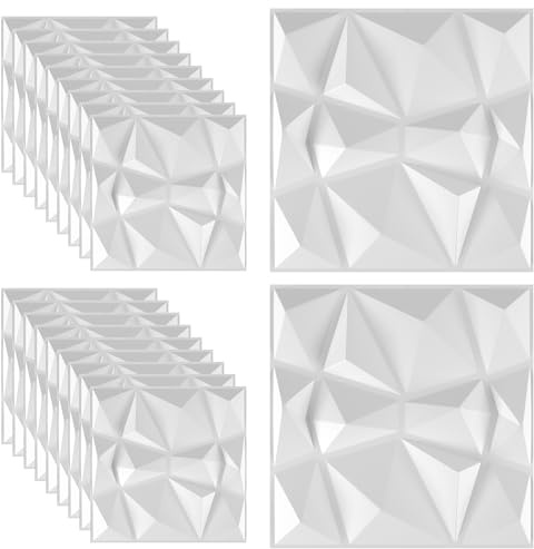 20 Stück 3D Wandpaneele Selbstklebende Weiß 30x30 cm | Diamant-Design Wandverkleidung Innenraum, PVC Paneele Wand für Wohnzimmer, Schlafzimmer, Büro, Nicht Verformbar, Wasserfest