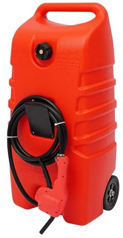 Carrello del carburante da 53 l, serbatoio del carburante portatile con pistola di benzina e pompa manuale, con pistola di benzina e tubo, arrotolabile, tanica di benzina su ruote in HDPE per diesel e