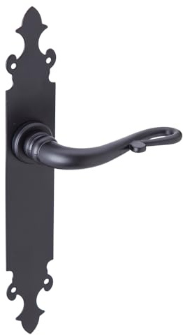 Juego de Manillas Modernas MF300 para Puertas Interiores y Exteriores, Placa Ovalada de Aluminio Acabado Forja Negro, Tiradores de Diseño Vanguardista para Hogar, Fácil Instalación (275x45mm)
