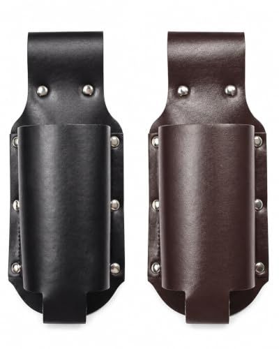 YIPFEN Biergürtel 2 STK Leder Schwarz/Kaffee – Universeller Flaschenhalter für Gürtel – Hände-frei-Trinken bei Festival & Outdoor – Stabil & Bequemer Halt
