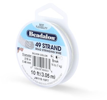 Beadalon 49-Strand Bead Wire, .018 / 0.46 mm, Silver Color, 10 ft / 3.1 m