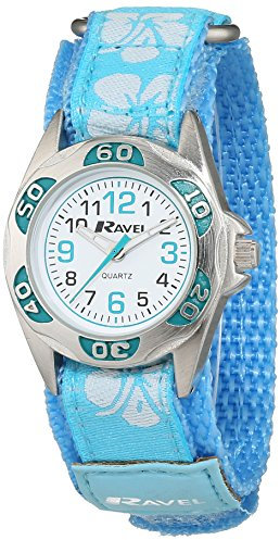 Ravel Mädchen-Armbanduhr mit Hibiskus-Blumenmuster und einfachem Verschluss - Analoges Quarzwerk - R1507.21 - Blau