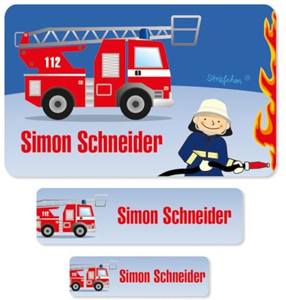 Striefchen® 100 Schuletiketten mit Feuerwehrmann und Wunschnamen