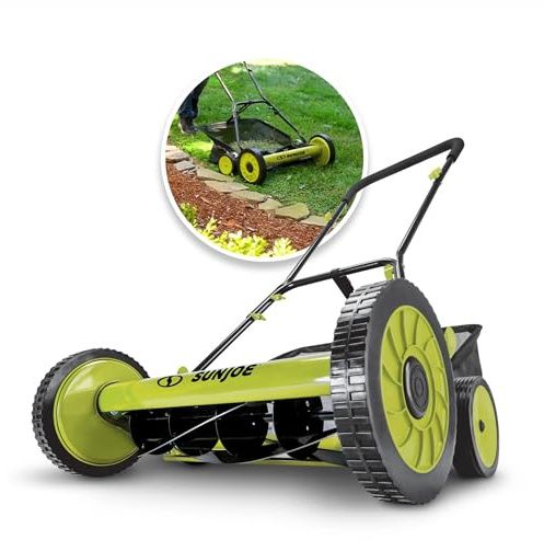 Sun Joe MJ502M Reel Mower w/ 8.5-Gallon, 9-Position Height Adjustment, Foam Grip, Compact Design, Green, 20-Inch Manual w/Grass Catcher