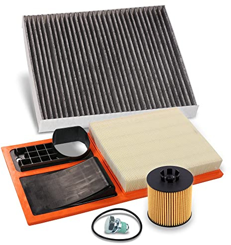 Inspektionspaket SET A 1x Ölfilter 1x Luftfilter 1x Innenraumfilter (Pollenfilter) mit Aktivkohle 1x Ölablass-Schraube 1x Dichtring für Ölablass-Schraube | Kompatibel mit: SEAT CORDOBA, IBIZA III, IBIZA IV, IBIZA IV SC, SKODA FABIA II, FABIA II Combi, ROOMSTER, VW POLO