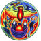 ImZauberwald Huichol Adler Aufnäher (20cm, UV Orange Schwarzlicht aktiv, goa patch, handgestickt ohne PC) psychedelic Peyote Meskalin Schamane