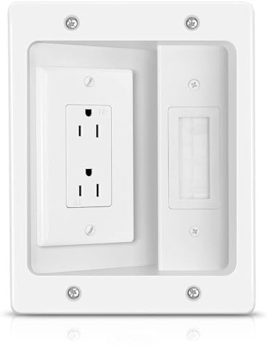Inara in Wall Cable Management Kit – Recessed Outlet to Hide TV Cords & Wires, Power Bridge Mounting Concealer, TV Cord Hider for Wall Mounted TV & Cable Pass Through, in-Wall Hidden Back Cover