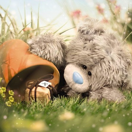 Me To You Tatty Teddy 3D Holographic Card - Birthday - Bear with Flower Pot and Present
