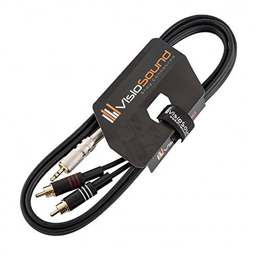 VisioSound 3.5mm Stereo TRS Mini Jack to Twin 2 x RCA Gold Phono Lead/Aux MP3 Cable 1.5m