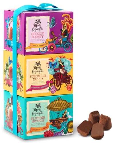 Monty Bojangles Cocoa Dusted Truffles Gift Tower (3 x 100g Pack)- 3 Luxury Chocolate Truffle Boxes - Choccy Scoffy, Scrumple Nutty & Flutter Scotch- The Perfect Chocolate Gift Box Selection