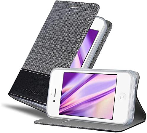 Cadorabo Hülle kompatibel mit Apple iPhone 4 / 4S aus Premium Jeans und Kunst Leder Flip Klappbare Stoßfeste Magnetische [Standfunktion] [Kartenfächern] Cover Hülle für iPhone 4 / 4S Tasche in Grau