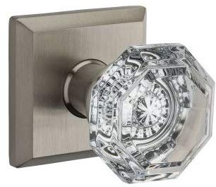 Baldwin Reserve PVCRYTSR150 Privacy Crystal Knob and Traditional Square Rose Satin Nickel Finish for Internal Doors