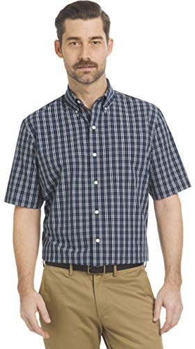 Arrow Hamilton Chemise à Manches Courtes à Carreaux Bouton Bas, Bleu Marine Vif, XL Homme