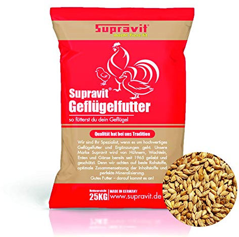 Supravit Braugerste 25kg - Ergänzungsfutter für Hühner und Tauben - energiereiches Zusatzfutter liefert wertvolle Kohlenhydrate - leicht verdaulich und gut verträglich