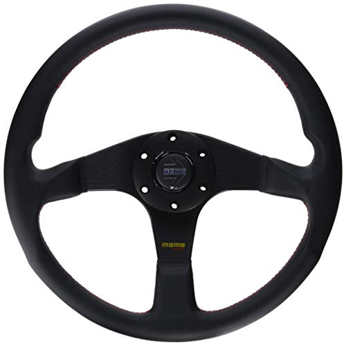 MOMO Tuner Steering Wheel | 350mm Black Leather Grip | Brushed Black Anodized 3-Spoke | Universal Fit | Adapter Required | Racing-Inspired Design