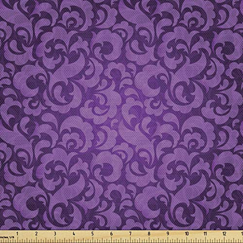 Lunarable Violetter Stoff von The Yard, Vintage inspiriert, Ornamente Antike Motive Barock Blatt Silhouetten Floral, Dekostoff für Polster und Wohnaccessoires, 9,1 m, Violett