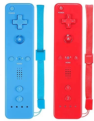 ZeroStory - Telecomando con custodia in silicone e cinturino da polso, compatibile per Wii Wii U Console (2 pezzi, rosso e blu)