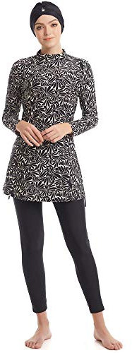 Ababalaya vollständig bedeckter Badeanzug, 3-teilig, Burkini mit Badekappe - Schwarz - Medium