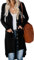 ORANDESIGNE Cardigan Jacke Damen Lange Leichte Strickjacke Pullover Lose Lang Mantel mit Tasche Tasten Asymmetrisch Wasserfall Outwear Herbst Langarm Coat A Schwarz 38