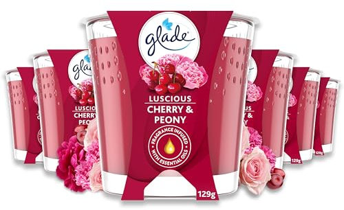 Glade Duft-Kerze im Glas, 6er Pack, Luscious Cherry & Peony, bis zu 30 Stunden Brenndauer (6 x 129g)