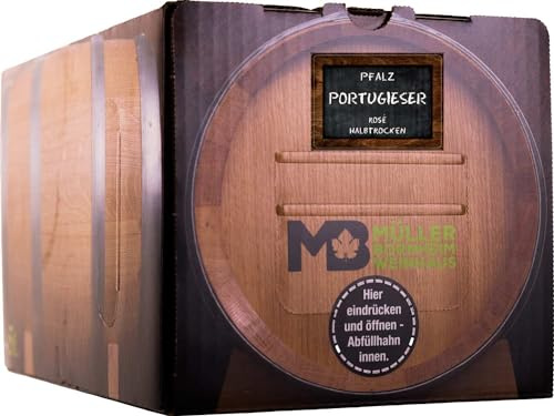 Weinhaus Müller Bornheim Portugieser Roséwein halbtrocken Bag in Box 5L | Bruchsicher & leichter als Glas – perfekt für Picknick & Garten, kein Korkenzieher, direkt vom Winzer aus der Pfalz