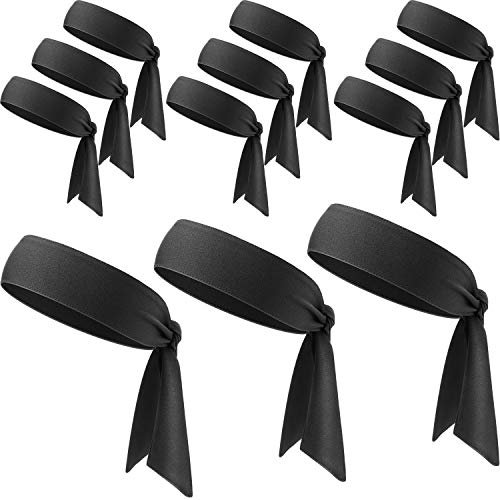 WILLBOND 12 Stück Tennis-Krawatten-Stirnband Haarband Unisex Dry Head Tie Back Stirnband für Basketball, Laufen, Tennis, Karate, Leichtathletik (schwarz)