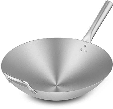 ZCXBHD Wok Wok En Acier Inoxydable Antiadhésif Convient à Toutes Les Tables De Cuisson Y Compris Les Poignées à Induction Les Poignées Stay-Cool Argent (Taille: 34-43cm),36cm