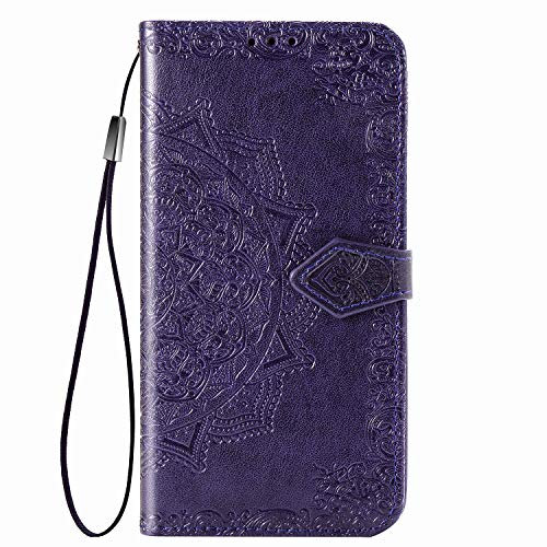 Fertuo Funda para iPhone SE 2022/2020, Carcasa Libro con Tapa de Cuero Piel con Ranuras de Tarjeta, Soporte, Cierre Magnético [Mandala] Flip Case Cover para Apple iPhone SE 2020/8 / 7, Púrpura