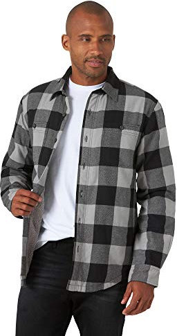 Wrangler Authentics Men's Long Sleeve Sherpa Lined Shirt Jacket, Grey Buffalo, Large