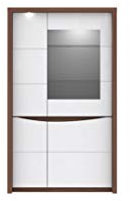 FORTE Saint Tropez Vitrine mit 3 Türen und 1 Glastür, Holzwerkstoff, Sangallo Eiche Dekor kombiniert mit Weiß Glanz, 42 x 93,8 x 158,8 cm