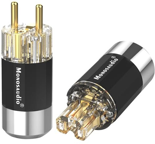 Monosaudio E109G/F109G - Transparent - 99,99 % cuivre pur - Surface dorée - 16 A - 250 V - Version européenne - Prise Schuko - Câble d'alimentation HiFi - Plug (paire de plaques)