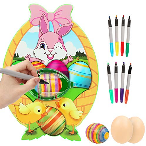 Wishstar Osterei Dekorationsset,Osterei Maschine mit Spinner,Eiermalmaschine Enthalten 8 Farben Marker Stiftes,Ostern,Kindertag Happy DIY Geschenke für Kinder
