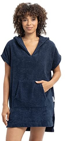 HOMELEVEL Poncho Damen Frottee - Badeponcho Badetuch aus 100% Baumwolle - Handtuch für Strand Sauna - Surf Poncho mit Kapuze - Bademantel für Erwachsene