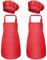 4 Piezas Rojo Niños Delantal y Gorro de Cocinero, Ajustable Infantil Delantales con Bolsillos para Niñas, Niñito Delantal de Chef Cocina para Cocinar Hornear Pintura Artesanía (M para 3-6 Años)