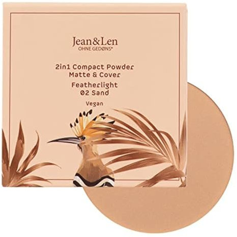 Jean & Len 2in1 Compact Powder Matte & Cover 02 Sand, passt sich der Farbe und Struktur der Haut an, mattierendes Puder, leichte Deckkraft, ohne Parabene, Silikone und Aluminiumsalze, vegan, 10 g