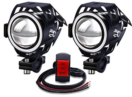 YnGia Faretti Anteriori Moto con Halo Blu 12V 24V, 2PCS Luci Marcia Diurna Moto Fendinebbia A Led Con 3 Fili Interruttore ON/ON/OFF, U7 Impermeabile Moto Fari Ausiliari Moto