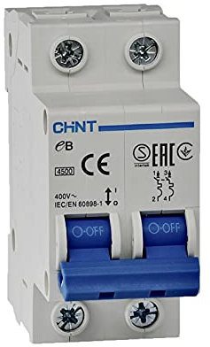 CHINT Interruttore Magnetotermici Serie DZ47-60 / eB Curva C, cod. 186467 (Bipolare 2 moduli 2P, 400Vac-20A)