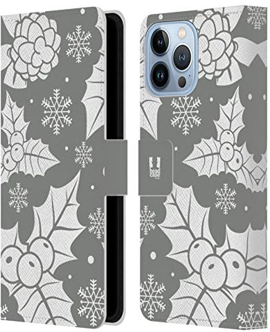 Head Case Designs Ornaments Silver Holiday Collection Leather Wallet Case Compatible With Apple iPhone 13 Pro Max