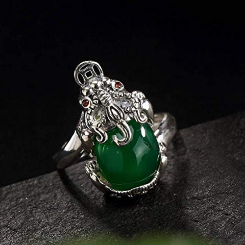 Stil Ring Schmuck S925 Reiner Silber Ring Retro Mosaik Markasit Chalzedon Achat Roter Korund Weibliche Öffnung Mythisches Tier Ringchrysopras, C-F, Chrysopras