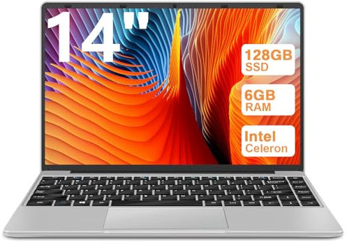 WOZIFAN Ordenador Portátil 14 Win11 128GB Expansión SSD 1TB up to 2.8Ghz N4020 Ligero Portátiles PC 2.4G+5G WiFi Bluetooth 4.2 HDMI con ratón inalambrico & Pegatinas Teclado Español-Plata