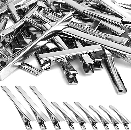 PHSZZ Haarspangen, Krokodilklemmen, silberfarben, einzelne Zinke, flach, Metall, Haarschleife, Krokodilklemmen für Schleifen, Basteln, 70 Stück