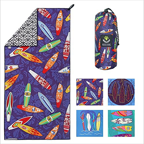 4Monster Mikrofaser-Strandtuch, schnell trocknend, super saugfähig, leichtes Handtuch für Schwimmer, sandfreies Handtuch, Strandtücher für Pool, Wassersport (27 Surfbrett-A, groß (160x80 cm))