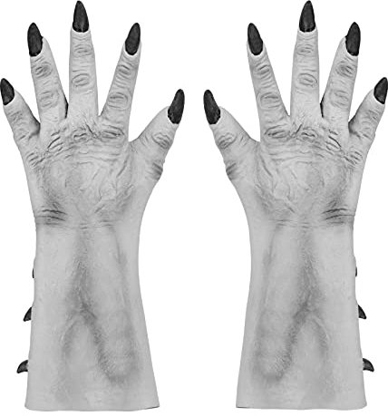 Horrible Halloween Gloves Vivid Ice Creature King Hand Claw Gloves with Black Nails & Horns Cosplay Scary Demon Evil Ghost Gloves Latex Costume Gloves for Carnival Party Horror Film Decoration Props