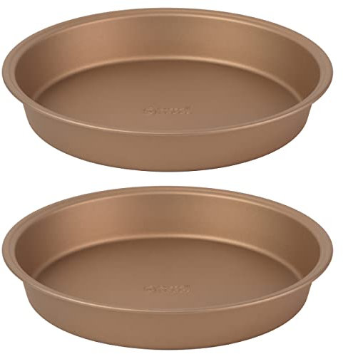 Russell Hobbs COMBO-8122 Opulence 2er Set Antihaft Runde Pfannen Backformen für Kuchen, Torten, Torten und Quiches, einfache Reinigung, PFOA-frei, ofenfest bis 220 Grad, 24 cm, Karbonstahl, Gold
