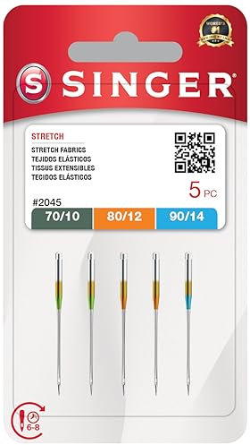 SINGER Agujas elásticas para máquina de coser, tamaño 70/10, 80/12, 90/14-5 unidades