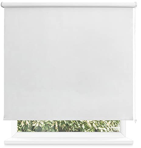 Estor Enrollable Opaco 45 x 200cm (Ancho x Largo), Blackout para Puertas y Ventanas, Medida de la Tela 40 x 195cm (Blanco Gris)