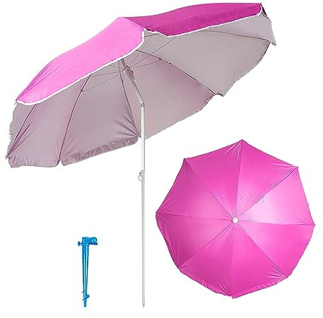 Etrexonline Sombrilla de playa Plegable, Inclinable, Protección Solar, Incluye Bolsa de Viaje - Rosa 180cm