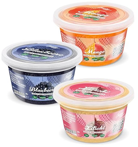 INSPIRE FOOD Popping Boba Variety Pack - Litchi, Blueberry, Mango (3 x 450 gm) - No Artificial Colors - Lower Sugar, Real Fruit Juice - 100% Vegan & Glutenfree