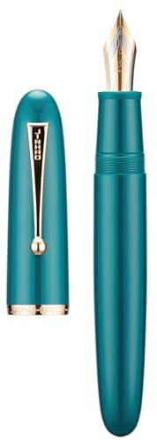 Jinhao 9019 Fountain Pen, Dadao Series #8 Fine Nib, Lake Blue Acrylic Barrel with Golden Clip Big Size Writing Pen