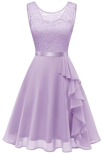 Berylove Sommerkleid Damen Swing Cocktailkleid Abendkleider Elegant Für Hochzeit Kleid A Linie Festlich Kleider Für Hochzeitsgäste Lila Kleid Sommerkleid 7052 Lavender L